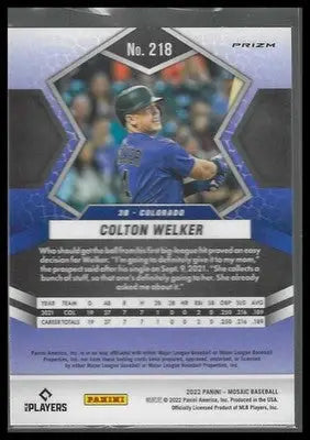 2022 Panini Mosaic #218 Colton Welker Pink Camo Mosaic Colorado Rockies