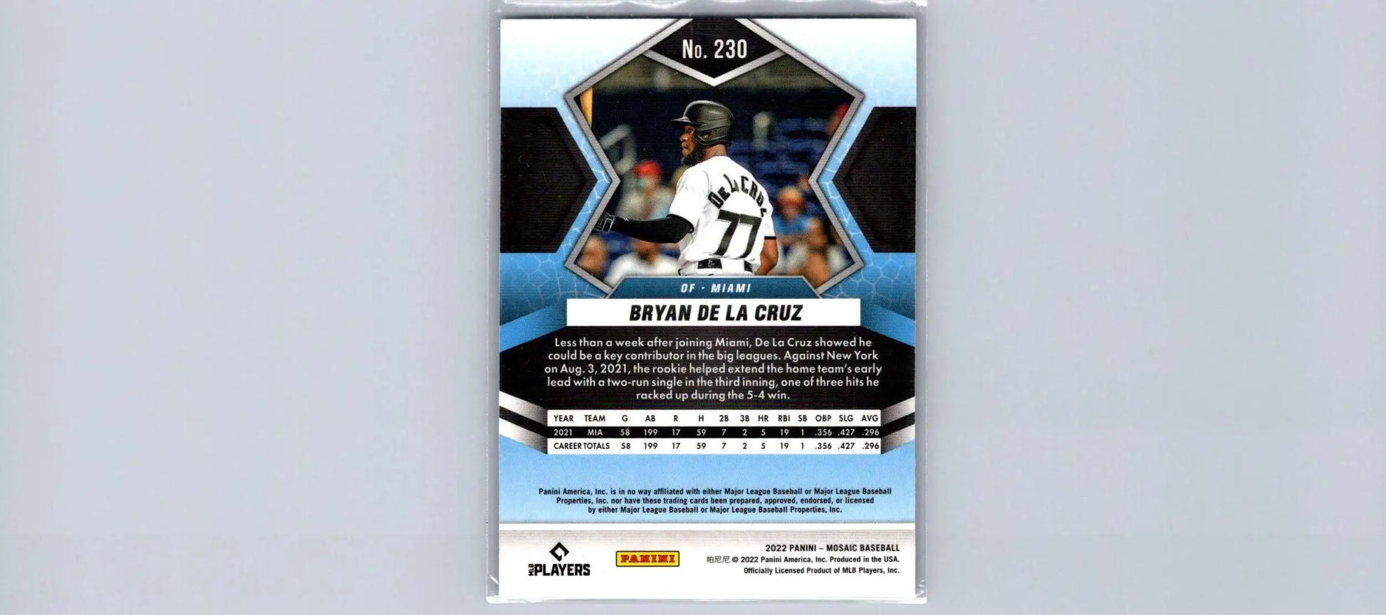2022 Panini Mosaic #230 Bryan De La Cruz baseball card for trading card collectors