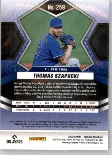 2022 Panini Mosaic #259 Thomas Szapucki NM-MT RC Rookie Mets ID:48063 - Baseball Card Single