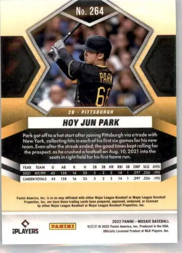 Original gloss baseball card featuring Hoy Jun Park from Panini Mosaic 2022 Rookie Pirates