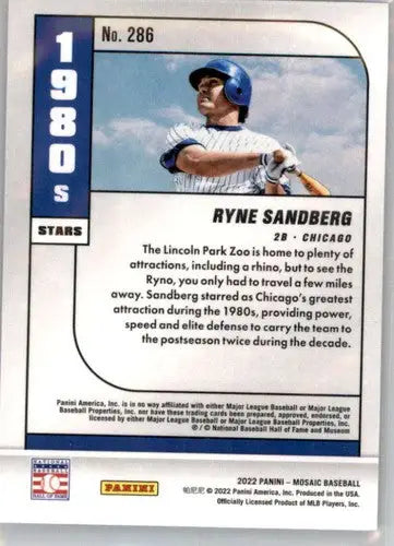 Original gloss Panini Mosaic Ryne Sandberg baseball card from 2022 product