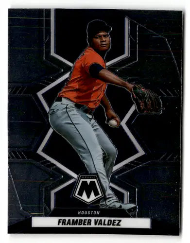 Original gloss Panini Mosaic Framber Valdez baseball card from 2022 Astros collection