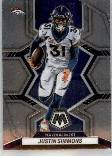 Original Gloss Panini Mosaic Justin Simmons football card for Broncos collectors