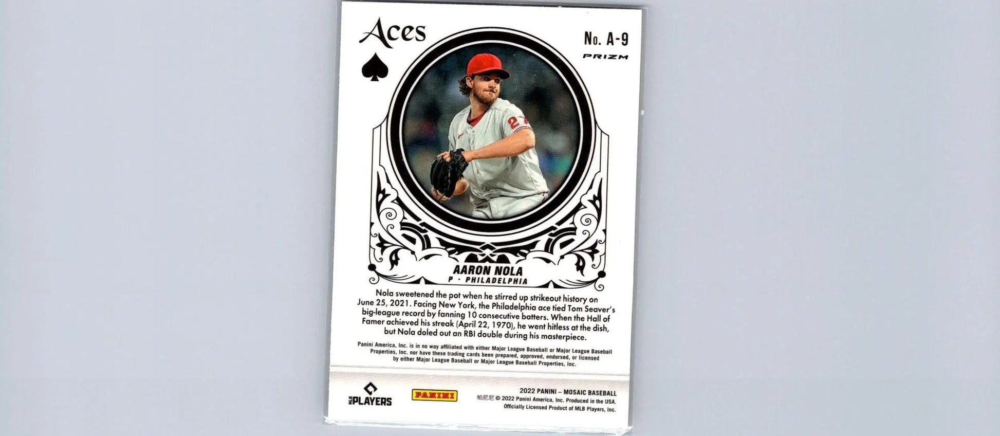 Aaron Nola baseball card from 2022 Panini Mosaic Aces Green Mosaic collection