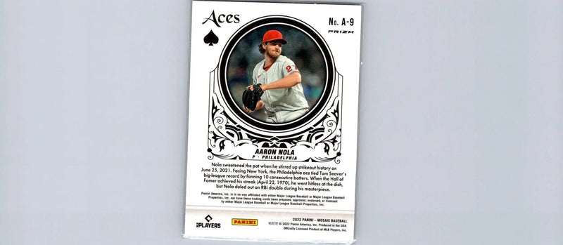 Aaron Nola baseball card from 2022 Panini Mosaic Aces Green Mosaic collection