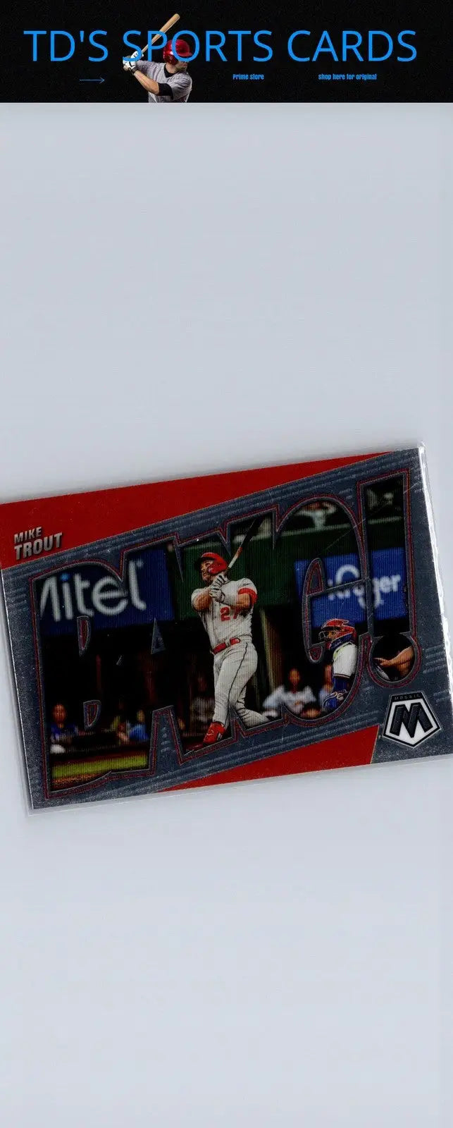 2022 Panini Mosaic Mike Trout Bang baseball card featuring player image