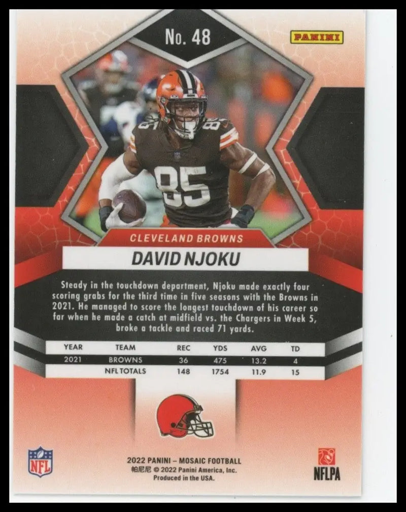 2022 Panini Mosaic David Njoku #48 Cleveland Browns Football Card NFL Sports - Football Card Single