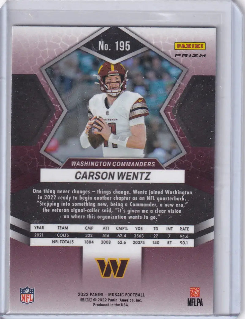 2022 Panini Mosaic Green Mosaic #195 Carson Wentz - Washington Commanders - Football Card Single