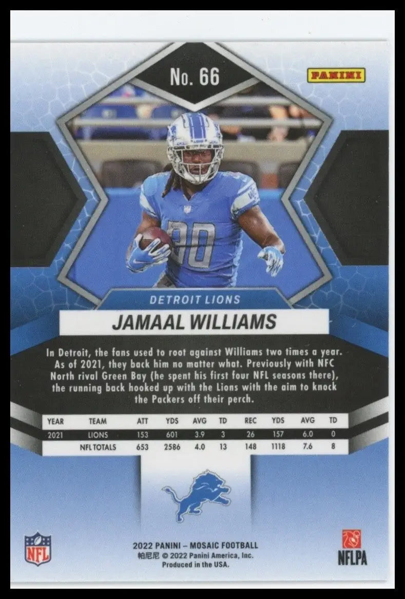 2022 Panini Mosaic Jamaal Williams #66 Detroit Lions Football Card NFL Sports - Football Card Single