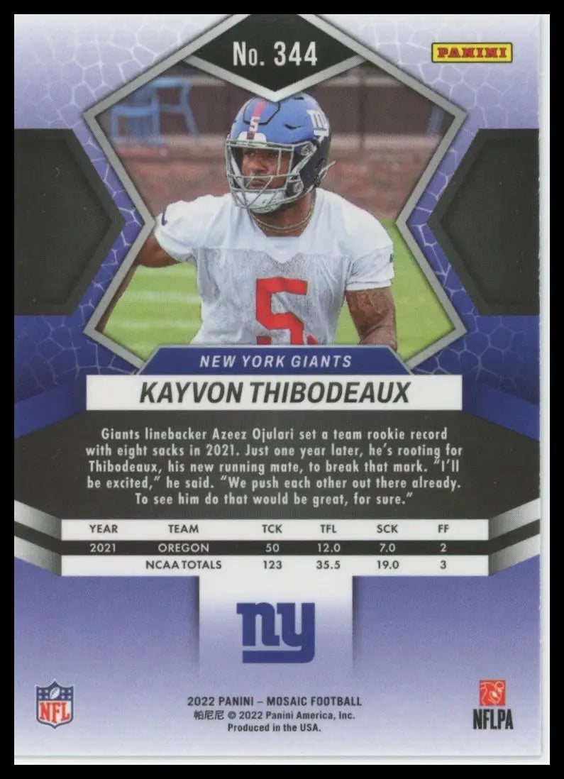 2022 Panini Mosaic Kayvon Thibodeaux RC 344 New York Giants - Football Card Single