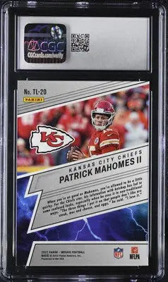 Graded Panini Mosaic Patrick Mahomes II football trading card displaying Thunder Lane design