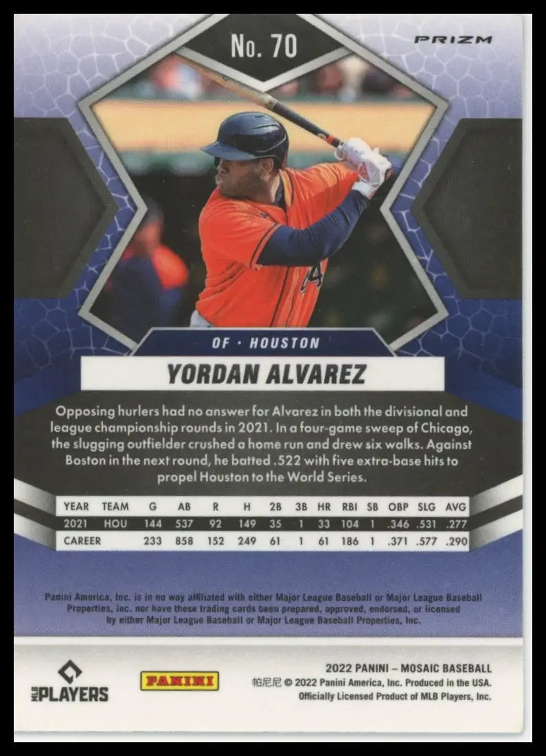 2022 Panini Mosaic - Pink Camo Mosaic Yordan Alvarez 70 Houston Astros NM - Baseball Card Single