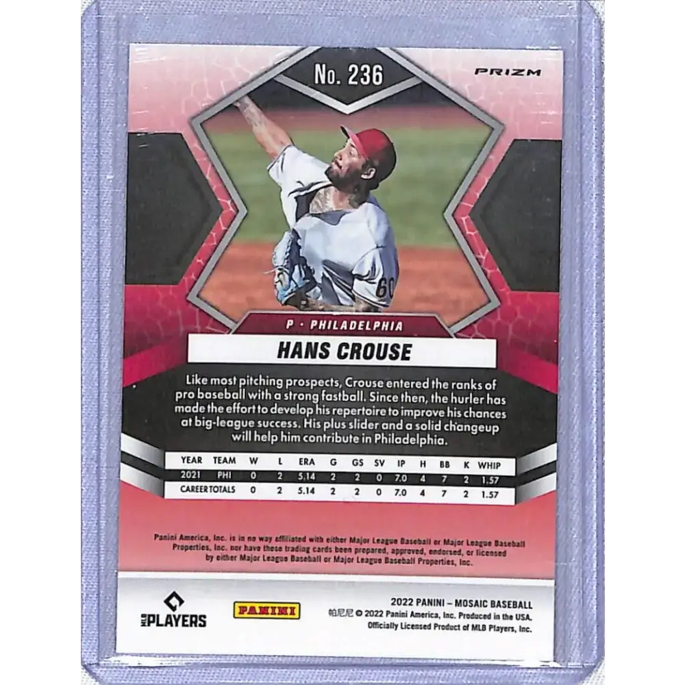 2022 Panini Mosaic Prizm #236 Hans Crouse NM-MT RC Rookie Philadelphia Phillies - Baseball Card Single