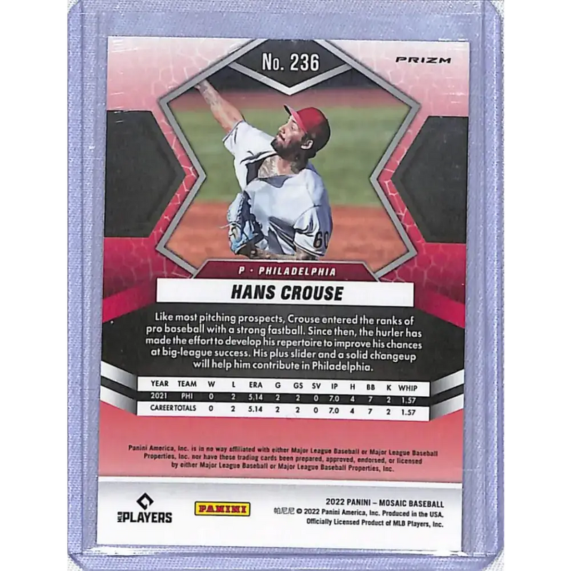 2022 Panini Mosaic Prizm #236 Hans Crouse NM-MT RC Rookie Philadelphia Phillies - Baseball Card Single
