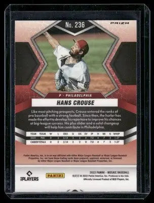 2022 Panini Mosaic Prizm Hans Crouse #236 RC Baseball - Baseball Card Single