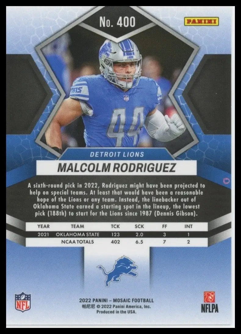 2022 Panini Mosaic Rookie Malcolm Rodriguez #400 Detroit Lions Football Card NFL - Football Card Single