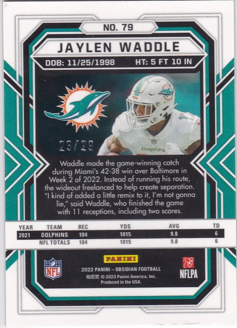 2022 Panini Obsidian Red Flood #79 Jaylen Waddle 23/29 Miami Dolphins - Football Card Single