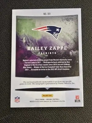 2022 Panini Origins #191 Bailey Zappe - Football Card Single