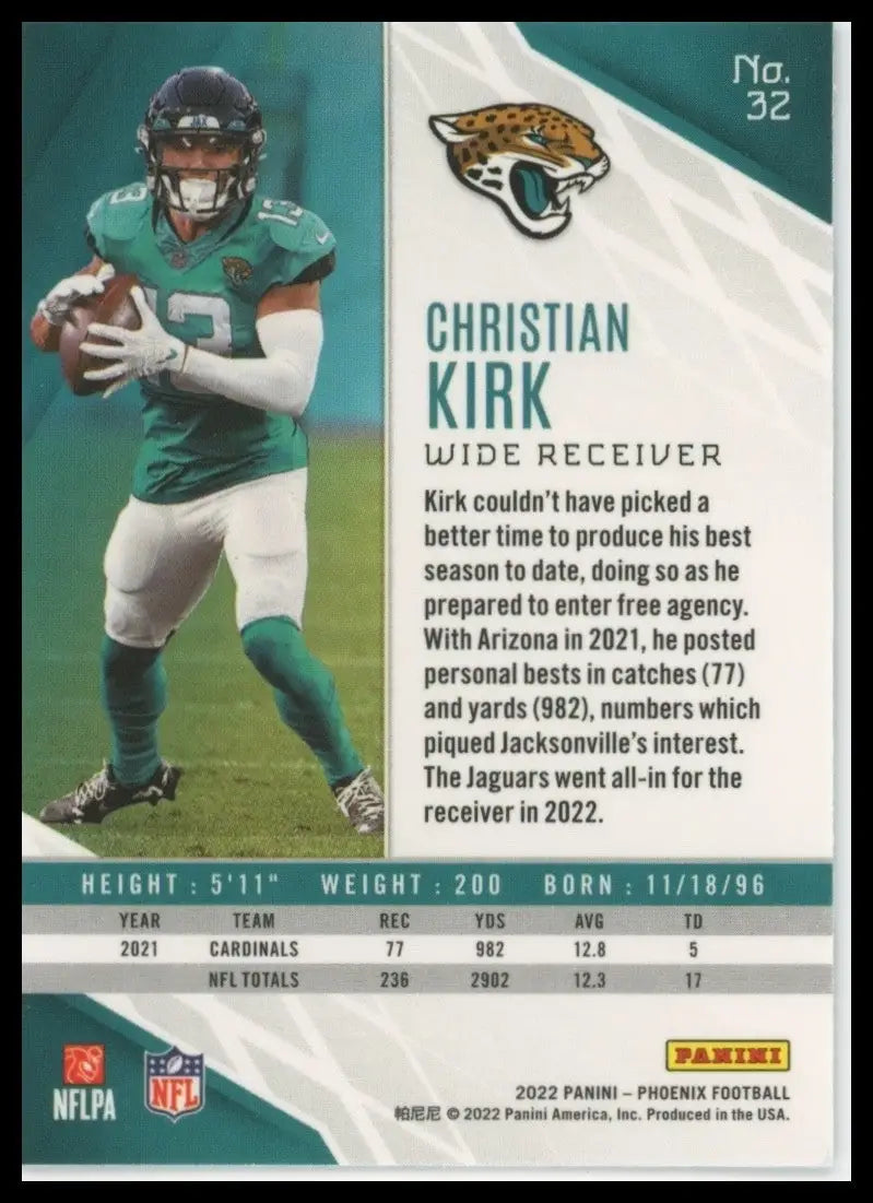 2022 Panini Phoenix Christian Kirk #32 Jacksonville Jaguars Football Card NFL - Football Card Single