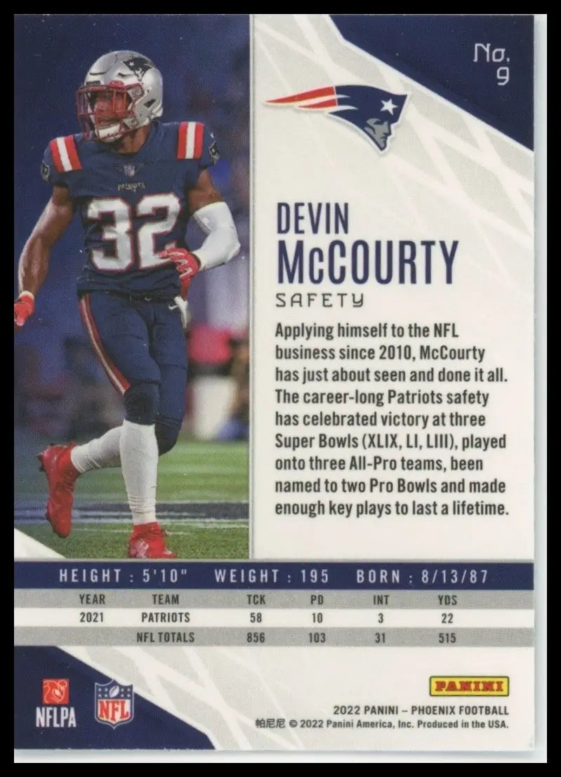 2022 Panini Phoenix Devin McCourty #9 New England Patriots Football Card NFL - Football Card Single