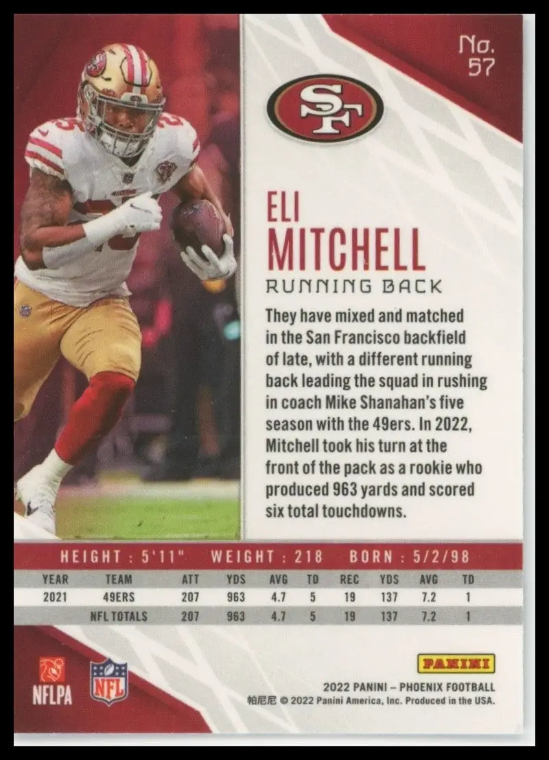 2022 Panini Phoenix Eli Mitchell #57 San Francisco 49ers Football Card NFL Sport - Football Card Single