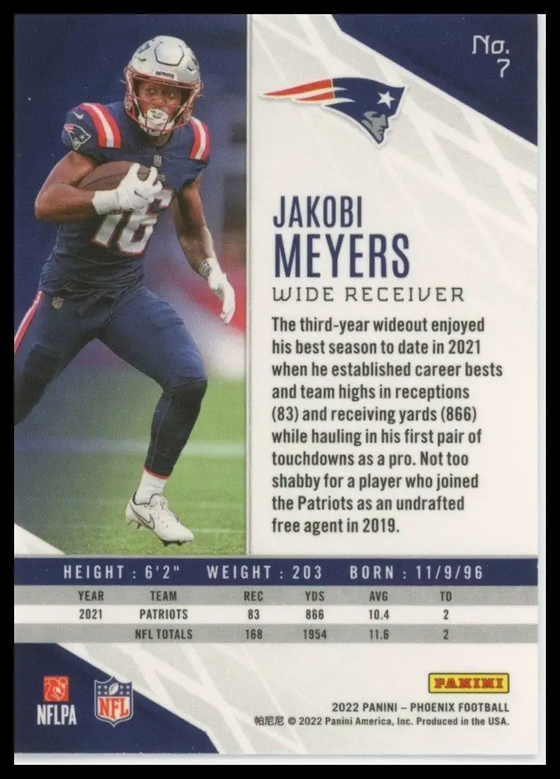 2022 Panini Phoenix Jakobi Meyers #7 New England Patriots Football Card NFL - Football Card Single