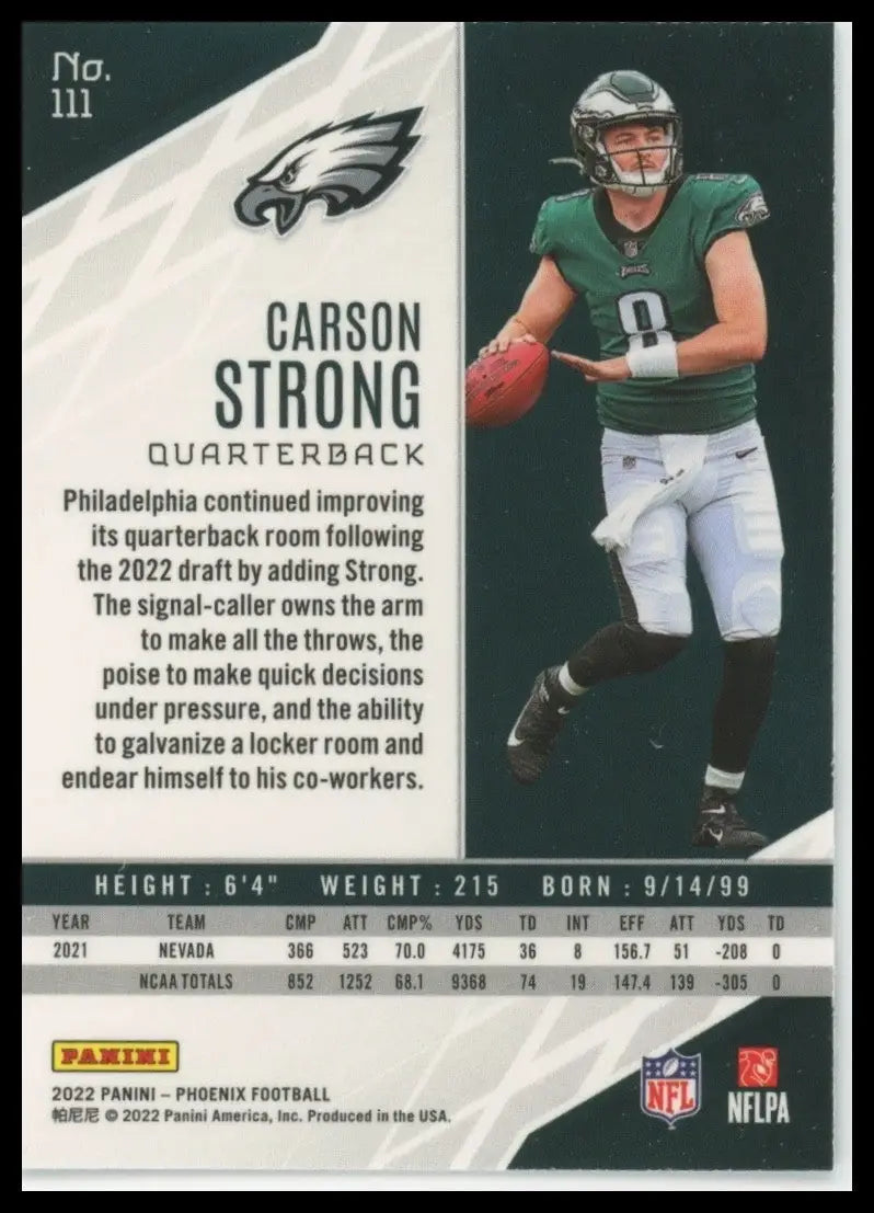 2022 Panini Phoenix Rookie Carson Strong #111 Philadelphia Eagles Football Card