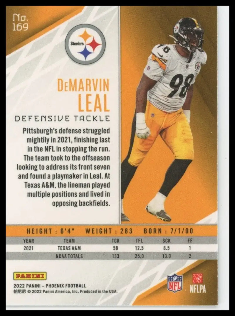 2022 Panini Phoenix Rookie DeMarvin Leal #169 Pittsburgh Steelers Football Card - Football Card Single