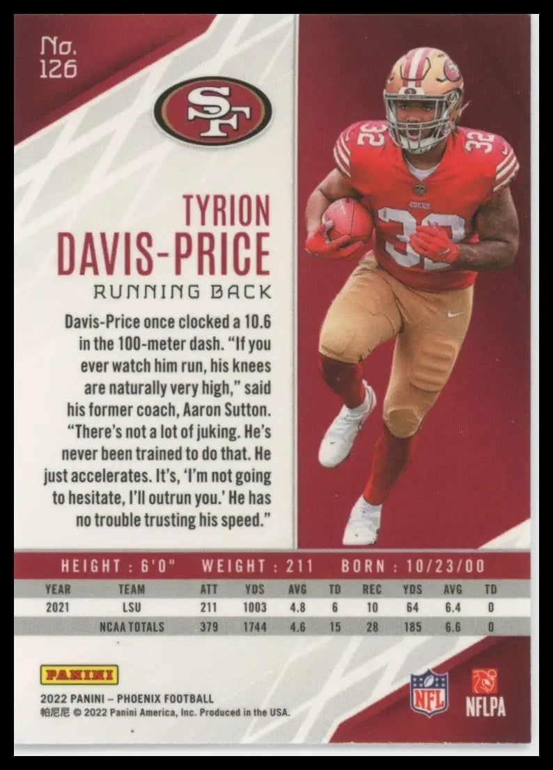 2022 Panini Phoenix Tyrion Davis Price #126 San Francisco 49ers Football Card