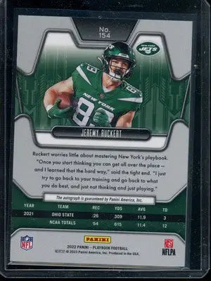 2022 Panini Playbook Jeremy Ruckert #154 Auto RC Football - Football Card Single