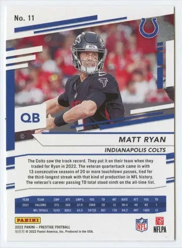 2022 Panini Prestige #11 Matt Ryan NM-MT Colts ID:48395 - Football Card Single
