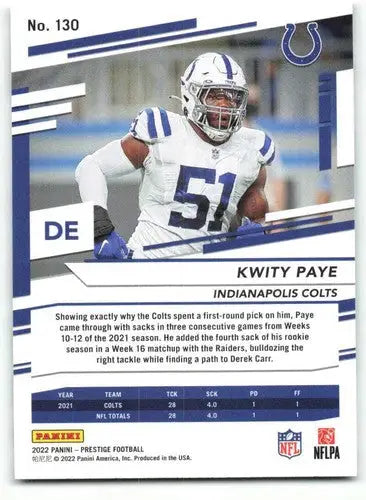 2022 Panini Prestige #130 Kwity Paye NM-MT Colts ID:48445 - Football Card Single
