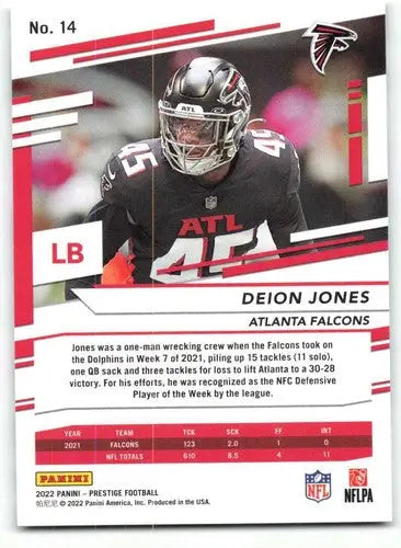 2022 Panini Prestige #14 Deion Jones NM-MT Falcons ID:48396 - Football Card Single