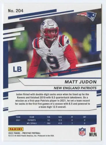 Panini Prestige Matt Judon football card with original gloss from 2022 Patriots collection