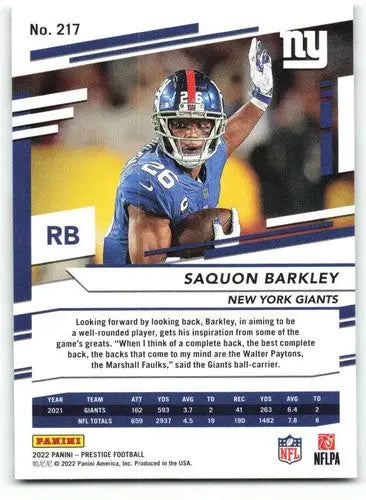 2022 Panini Prestige #217 Saquon Barkley NM-MT NY Giants ID:48484 - Football Card Single