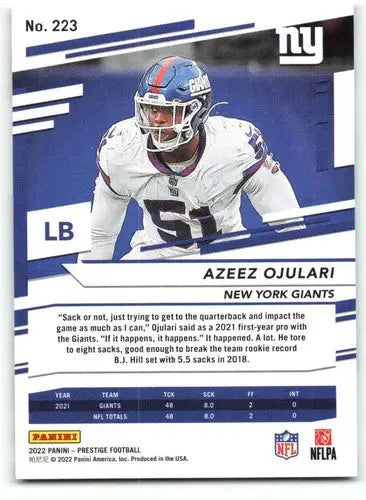 Azeez Ojulari football card from Panini Prestige with original gloss NY Giants