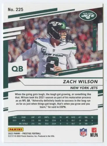 2022 Panini Prestige #225 Zach Wilson NM-MT NY Jets ID:48487 - Football Card Single