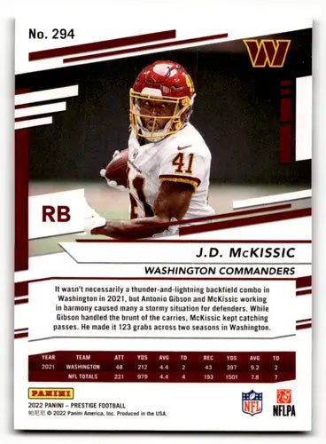 2022 Panini Prestige #294 J.D. McKissic NM Near Mint Commanders ID:47179 - Football Card Single