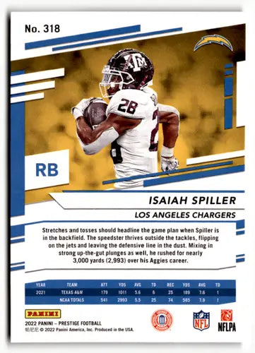 Original gloss 2022 Panini Prestige Isaiah Spiller football trading card mint rc rookie