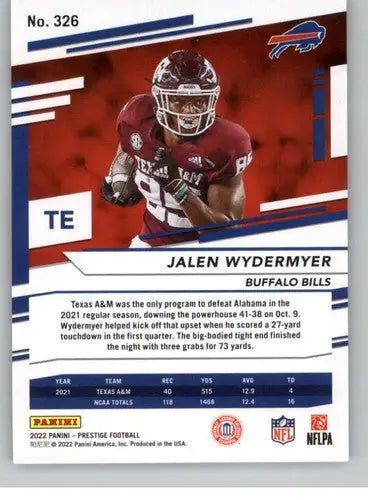 2022 Panini Prestige #326 Jalen Wydermyer NM-MT RC Rookie Bills ID:48520 - Football Card Single