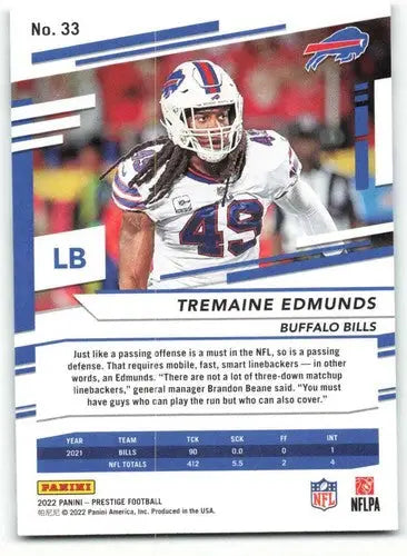 2022 Panini Prestige #33 Tremaine Edmunds NM-MT Bills ID:52173 - Football Card Single