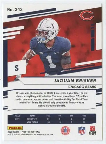 2022 Panini Prestige #343 Jaquan Brisker NM-MT RC Rookie Bears ID:48522 - Football Card Single
