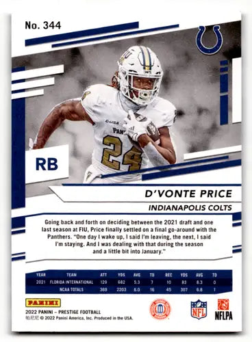 2022 Panini Prestige #344 D’Vonte Price EX/NM RC Rookie Colts ID:47161 - Football Card Single