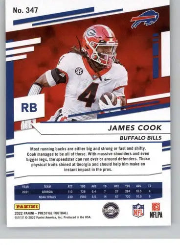 Original gloss 2022 Panini Prestige James Cook football rookie card displayed