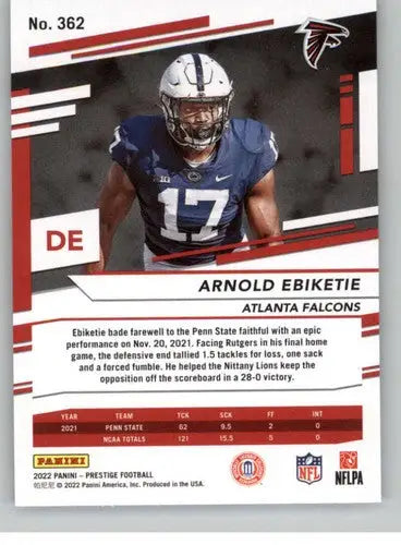 2022 Panini Prestige #362 Arnold Ebiketie NM-MT RC Rookie Falcons ID:48527 - Football Card Single