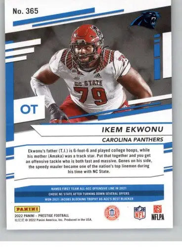 Ikem Ekwonu football card from Panini Prestige 2022 with original gloss Rookie Panthers