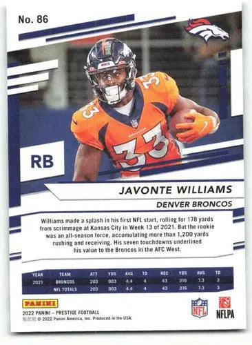2022 Panini Prestige #86 Javonte Williams NM-MT Broncos ID:48424 - Football Card Single