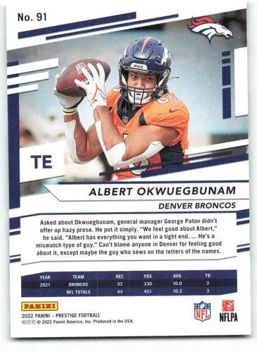 2022 Panini Prestige #91 Albert Okwuegbunam NM-MT Broncos ID:48426 - Football Card Single
