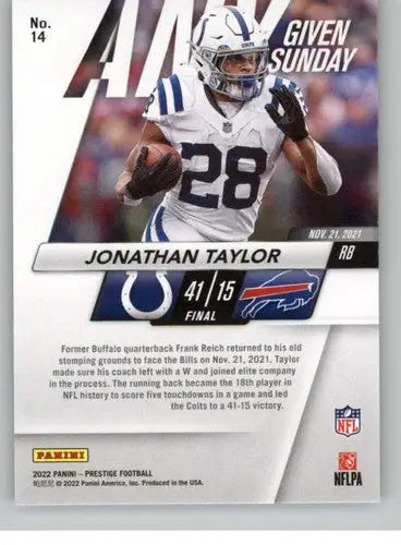 Original gloss Panini Prestige football card featuring Jonathan Taylor Colts ID 49245