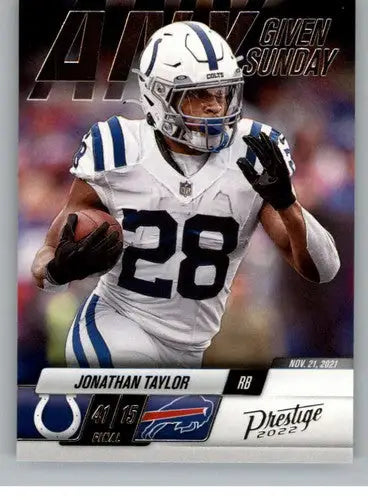 Original gloss Panini Prestige Jonathan Taylor football card from 2022 Panini Prestige Any Given Sunday